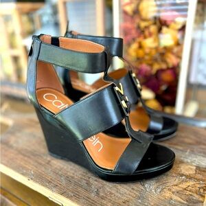 Calvin Klein Fancy All Black Wedges Sz 7